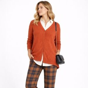 Eileen Fisher Organic Cotton Button Up Cardigan ~ Burnt Coral Size 2X🧡